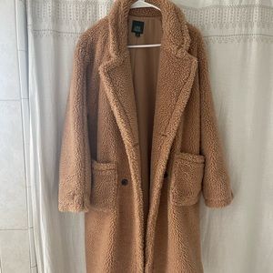 Long oversized coat with sherpa look